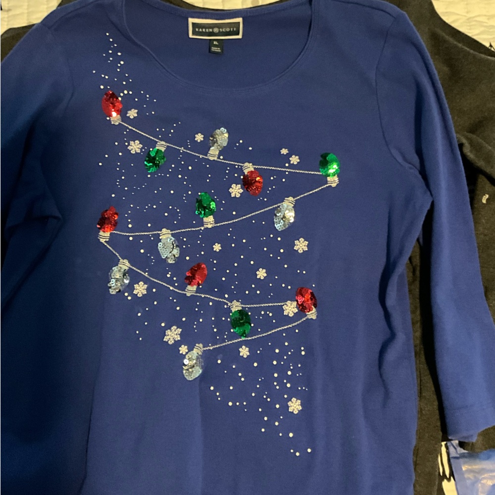 Karen Scott Blue Holiday Sweater